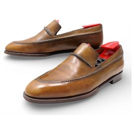 SAPATOS BERLUTI MOCASSINS 9071 7.5 41.5 EM COURO PATINADO MARROM Marrom