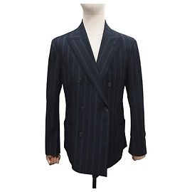 Hermès NEW HERMES STRIPED BLAZER G19446 L 52 NAVY WOOL JACKET Navy blue