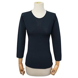 NEUES CHANEL LANGARM-OBERTEIL P18834V01040 CC LOGO M 40 VISKOSE Marineblau