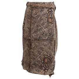 Saia midi assimétrica estampada Dries Van Noten em seda marrom Marrom