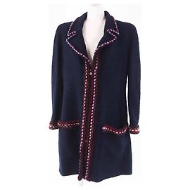 Chanel Multi-line Wool Coat Blue