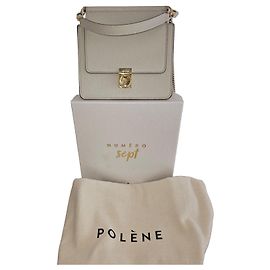 Polène handbag in gray/white grained leather Grey