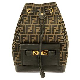 Fendi Black and Brown Canvas Leather Backpack Brown Black