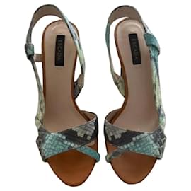 Escada Python Print Slingback Heels Green Grey Purple Python print
