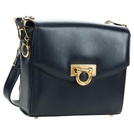 Borsa a Spalla Gianni Versace in Pelle Blu Navy e Oro Auth BA10657V D'oro Blu navy