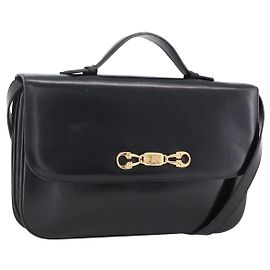Céline Borsa a Spalla Horsebit in Pelle Nera e Oro Auth ka2765 Nero D'oro