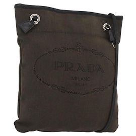 Sac à épaule PRADA en toile marron argent authentique ka2796 Marron Argenté