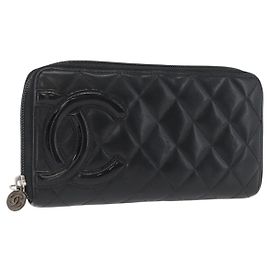 CHANEL Cartera Larga Cambon Piel de Ternera Negra CC Auth 173018 Negro