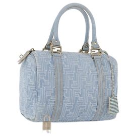 FENDI Zucca Canvas Boston Bag Light Blue Gold Auth 168309V Golden Light blue