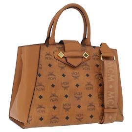 Bolsa MCM Vicetos Logogram em couro PVC 2 em 1 marrom dourado Auth ki6452 Marrom Dourado