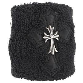 Pulseira Chrome Hearts Cross Patch CH Cross Ag925 Prata Preta Auth ARZ206SM Preto Prata