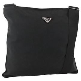 PRADA Shoulder Bag Nylon Black Silver Auth 172683 Black Silvery