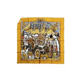 Lenço de seda Hermès 'Concours d'Elegance' Marrom Branco Vermelho Azul Cinza Amarelo Gold hardware