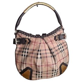 Borsa Hobo Burberry Check Marrone Multicolore Beige