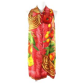 Camisa sem mangas de seda com estampa de frutas e logo Gucci Tom Ford Vermelho Multicor