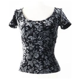 Chanel P78132 Viskose-Polyamid Top Schwarz Grau