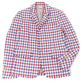 Thom Browne Gingham check Polyester Cotton Tailored Jacket White Red Blue