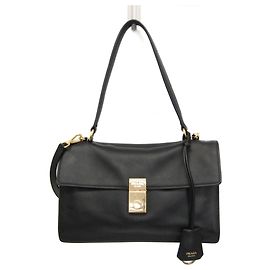 Prada Soft Sound Medium Leather Handbag Black