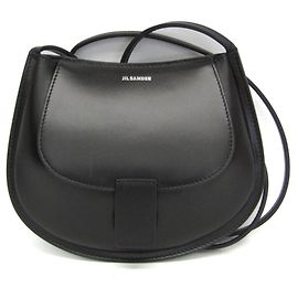 Bolsa de ombro de couro feminino Jil Sander Crescent Preto