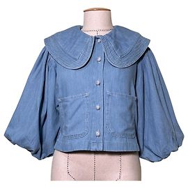 Camisa de denim Farm Rio con cuello Peter Pan azul Azul