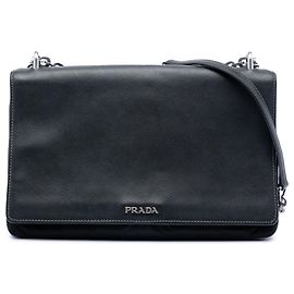 Bolsa transversal Prada em Saffiano Lux preto e tecido com corrente Preto