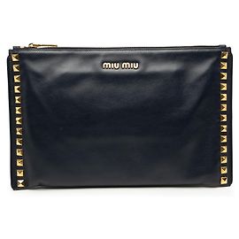 Clutch in pelle blu con borchie Miu Miu Blu Blu navy