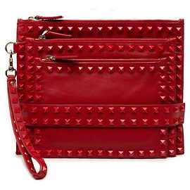 Clutch Triple Cierre en Cuero Rojo Rockstud Valentino Roja