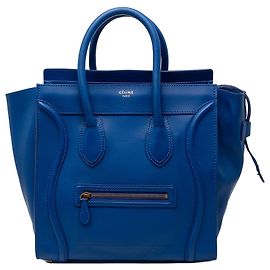 Céline Celine Blaue Mini Luggage Tote aus Glattem Kalbsleder Blau