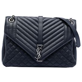 Borsa college Monogram in pelle di pecora triquilt blu grande Saint Laurent Blu Blu navy