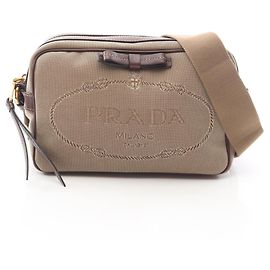 Bolsa de Ombro em Jacquard com Logo Prada Marrom Bege
