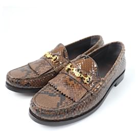 Céline Mocassins de couro de python Luco Sulky da Celine Marrom Bronze