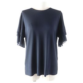Salvatore Ferragamo Rayon Polyurethane Silk Top Blue Navy blue