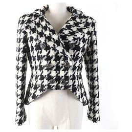 Chanel COCO Mark Button Tweed Wool Blend Jacket Black White