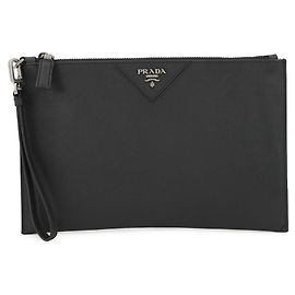Prada Saffiano Leder Clutch Tasche Schwarz