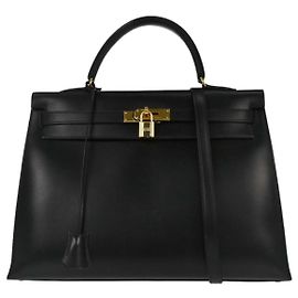 Hermès Hermes Kelly Black Box Calf with Gold Hardware 35 Nero