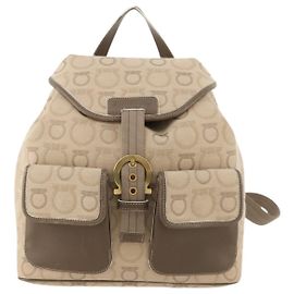 Salvatore Ferragamo Gancini Backpack Canvas Beige