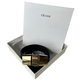 Cinto Céline de couro preto com fivela dourada Tamanho S Preto