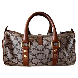 Borsa Boston Céline Triomphe Tela e Pelle Marrone Marrone