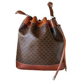 Borsa a secchiello Céline in tela Macadam e pelle marrone Marrone