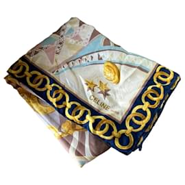 Céline Silk Scarf Chain and Star Pattern 90x90 cm Multiple colors