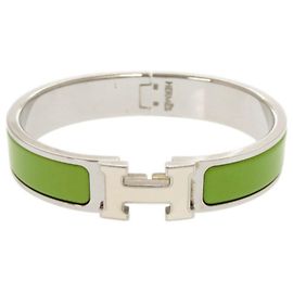Pulseira Hermès Clic H Clac PM Verde e Prata Prata Verde