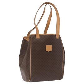 Céline CELINE Macadam Canvas Tote Bag PVC Leather Brown Gold Auth mr2036 Brown Golden
