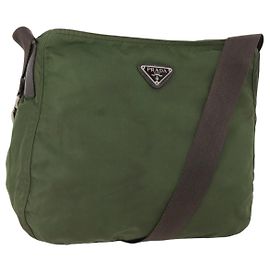 PRADA Shoulder Bag Nylon Khaki Silver Auth bs33303 Silvery Khaki
