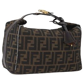 FENDI Zucca Canvas Hand Bag Black Brown Auth bs33679 Brown Black
