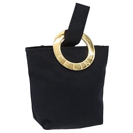Bolsa Circular CÉLINE Lona Preta Dourada Auth LNZ123A Preto Dourado