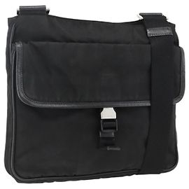 PRADA Shoulder Bag Nylon Black Silver Auth bs32792 Black Silvery