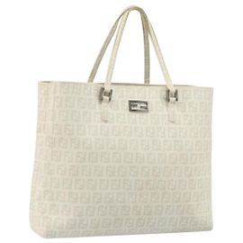 FENDI Zucchino Canvas Tote Bag Weiß Silber Authentisch 168311A Silber Weiß