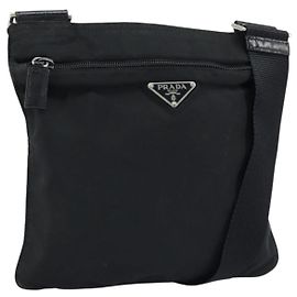 PRADA Shoulder Bag Nylon Black Silver Auth 173668 Black Silvery