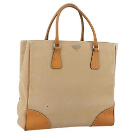 PRADA Sac à main en toile beige argent authentique bs33611 Argenté Beige