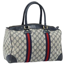 Borsa Boston in PVC GG Supreme Sherry Line di GUCCI, Blu Navy e Oro Auth LNZ314 D'oro Blu navy